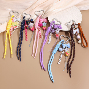En <span class=keywords><strong>gros</strong></span>, Porte-clés Y2K coloré en corde perlée, Breloque de sac en forme de cœur avec mousqueton, Lanière tressée faite main - Product Image 4