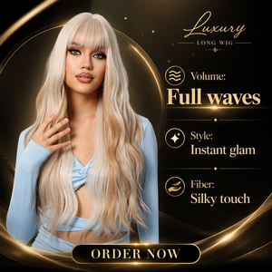 Peluca Sintética Larga Ondulada Rubia Platino Marrón Claro con Encaje, Hecha a Máquina, con Flequillo y Línea de <span class=keywords><strong>Cabello</strong></span> Natural, Resistente al Calor para Mujeres - Product Image 6