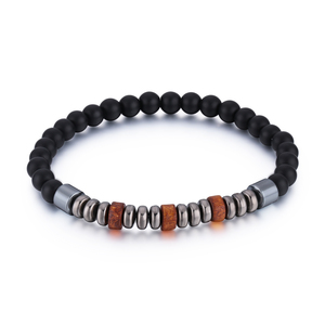 Hombre de piedra Natural joyería de ónix negro elástico, cuentas de madera, pulsera - Product Image 6