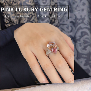 Anillo de Lujo Coreano de Moda para Mujer, con Zirconia en Forma de Gota Rosa, de Alta Gama, Estilo Princesa, con Gema Abierta, Chapado en Platino, Regalo de Boda - Product Image 2