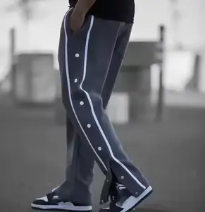 कस्टम डिज़ाइन उच्च गुणवत्ता वाले पैंट पुरुषों के ऊनी जॉगर्स स्वेटपैंट साइड बटन डबल स्प्लिट एंकल ड्रॉस्ट्रिंग लूज़ रनिंग पैंट