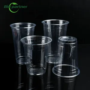 OEM Logo Printed Clear Transparent Plastic Cup PET Disposable Plastic Bubble Tea Cup disposable with Logo