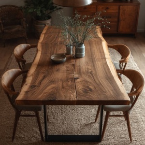 MORE DESIGN <span class=keywords><strong>Tavolo</strong></span> da Pranzo in Legno di Noce Sudamericano Naturale Puro, Arredamento per Villa e Casa, Piano in Legno <span class=keywords><strong>Grezzo</strong></span> per Sala Conferenze - Product Image 3