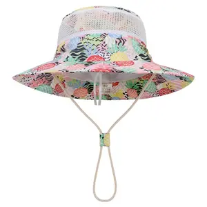 Sombrero de pescador con protección UV para niños, gorra de pescador con estampado de dibujos animados, malla para bebé, playa, con cadena, 2023