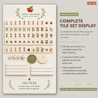 Tuiles de Mahjong américaines en acrylique double couche, thème Verger de pommes, dos vert sauge, motifs pommes rouges, symboles traditionnels