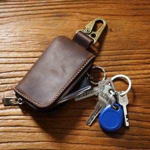 Cases Cowhide Leather Keychain <b>Men</b> Women Holder Organizer <b>Pouch</b> Split Car Wallet Housekeeper Key Case Mini Card Bag - Product Image 2