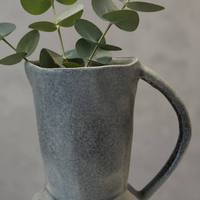 Vase en céramique fait main ARM LVG Wabi Sabi en grès et porcelaine, forme de gourde, gris foncé mat, avec poignée, pour décoration florale de table