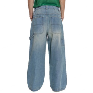 Jeans de carpintero holgados vintage para hombre al por mayor, de tiro bajo, de mezclilla gruesa con efecto slub, lavado claro - Product Image 3