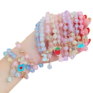 Bracelet de perles en verre de princesse pour enfants, mignon de dessin animé, bracelets pour bébé fille, bijoux d'étudiant