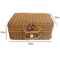 Panier de pique-nique rectangulaire en rotin PP tressé fait main avec poignée durable pour l'extérieur, le camping et l'organisation à domicile, beige