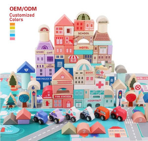 Montessori 115PCS Wooden DIY Model City Building Blocks Unisex Children's Cognitive Early Educational Toys for Kids Boys Girls - Product Image 1