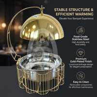Nouveau design – Plat de service de luxe en acier inoxydable doré 201 de 10 L pour alcool, idéal pour la restauration, les mariages, les banquets d'hôtel et les buffets (chauffe-plat)
