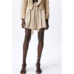 Shorts <span class=keywords><strong>en</strong></span> <span class=keywords><strong>lin</strong></span> 100% pour femmes, taille haute, élégants, décontractés, fermeture éclair, poches, coupe régulière, anti-froissement, lavage à l'eau de Javel - Product Image 2