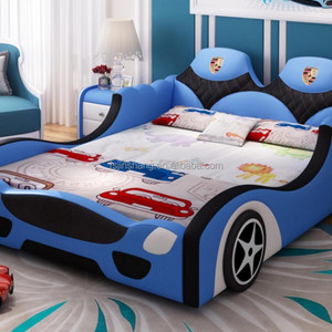 Lit pour enfants en forme de voiture de course de dessin animé JINS, lit pour tout-petits rembourré en tissu doux pour la chambre des garçons - Product Image 4