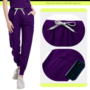 Unisex Medical Scrub Set Moisture Wicking Breathable Hospital Uniforms Split Set Purple V Neck With Pocket - Product Image 2