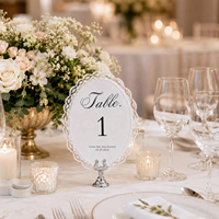 Décoration de table de mariage romantique, numéros de table ovales personnalisés avec bordure en dentelle, panneaux de table pour anniversaires et mariages