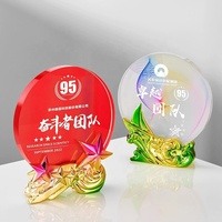 Base en résine colorée cristal verre prix forme ronde logo personnalisé nom gravure partenariat d'affaires trophée cadeaux