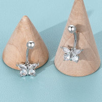 New Heart-Shaped Zircon Stainless Steel Navel Stud Butterfly Piercing Navel Belly Button Ring Navel Piercing