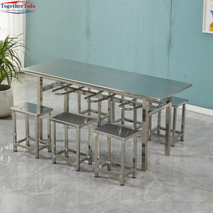 Table et chaises de salle à manger industrielles modernes en acier inoxydable pour 4 à 8 personnes, pour salle à manger, salon, restaurants, écoles - Product Image 5