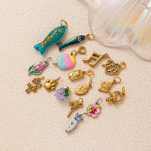 E778 Colgante <span class=keywords><strong>de</strong></span> Acero Inoxidable con Diseño <span class=keywords><strong>de</strong></span> Flor <span class=keywords><strong>de</strong></span> Pez y Circonita, Chapado en Oro <span class=keywords><strong>de</strong></span> 18K, Amuleto <span class=keywords><strong>de</strong></span> Número <span class=keywords><strong>de</strong></span> <span class=keywords><strong>la</strong></span> <span class=keywords><strong>Suerte</strong></span> 7, para Manualidades - Product Image 3