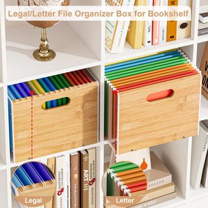 Boîte de rangement pour dossiers en bambou et acrylique, boîtes de rangement pour dossiers suspendus, boîte de rangement décorative pour documents, bac de classement transparent - Product Image 5