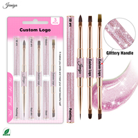 Ensemble de brosses à ongles en nylon double face avec manche métallique rose brillant, idéal pour l'art des ongles en gel, directement de l'usine