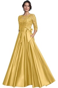 <span class=keywords><strong>Vestido</strong></span> de Noche Largo de Satén con Apliques de Encaje y Manga 3/4 <span class=keywords><strong>para</strong></span> <span class=keywords><strong>Boda</strong></span>, Cuello Redondo, <span class=keywords><strong>Vestido</strong></span> de Gala, Vestidos <span class=keywords><strong>para</strong></span> la Madre de la Novia - Product Image 5