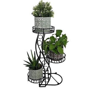 Support pour plantes et pots de fleurs en métal, en osier doré, suspendu à 3 niveaux pour intérieur et extérieur - Product Image 1