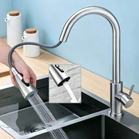 Robinet de cuisine moderne en acier inoxydable Robinet d'eau monté sur le pont 304 avec pulvérisateur extractible Fonction de mélangeur chaud-froid pour évier à un trou