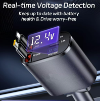 Pengisi Daya Mobil Retractable 30W PD3.0-1 USB-C 4-in-1 Pengisi Daya EV/Truk Tampilan Tegangan Penstabil Dinamis OTP Ponsel Elektrik