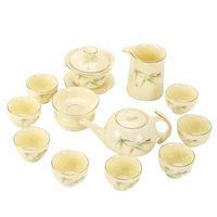 Service à thé en jade de graisse de mouton Dehua, coffret cadeau, porcelaine blanche à bordure dorée, Gaiwan, théière, bol à thé, ensemble complet de qualité commerciale