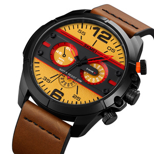 Nuevo lanzamiento SKMEI 1846 correa de cuero cara grande moda impermeable hombres relojes de cuarzo - Product Image 1