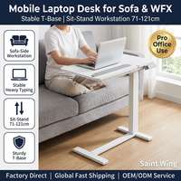 Bureau mobile professionnel pour ordinateur portable, réglable électriquement en hauteur (assis-debout), avec base en T, pour canapé, bureau à domicile, fauteuil inclinable et WFX