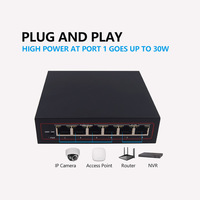 Commutateur poe non géré 10/100Mbps 4 ports RJ45 PoE + 2 Uplink conforme 803.af/ at pour les téléphones VoIP Caméras IP