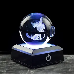 NEW 30MM 50MM 60MM 80MM Crystal 3D Ball Action Figure Crystal Pokemon Go Glass Ball Sphere Led Night Light Christmas Gifts