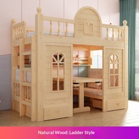 Lit superposé pour enfants en bois massif à double niveau avec bureau et design de château Lit combiné multifonctionnel