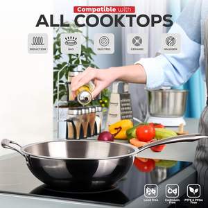 Poêle <span class=keywords><strong>Wok</strong></span> en acier inoxydable Tri-Ply 13 "-Poêle à frire robuste avec couvercle | Passe au lave-vaisselle et au four | Qualité professionnelle de chef - Product Image 6