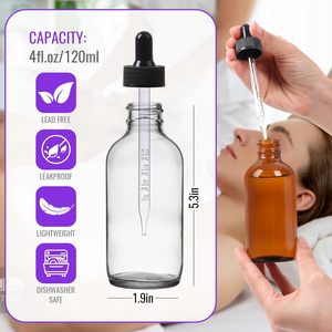 Flacon compte-gouttes rond en verre transparent de 4 oz, résistant aux enfants, avec pipette, 22 mm 22-400, pour nettoyant visage, mascara, cosmétiques - Product Image 2