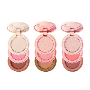 Özelleştirilebilir 3-in-1 Vegan preslenmiş toz paleti pigmentli göz farı allık vurgulayın makyaj ve kontur tozu - Product Image 3