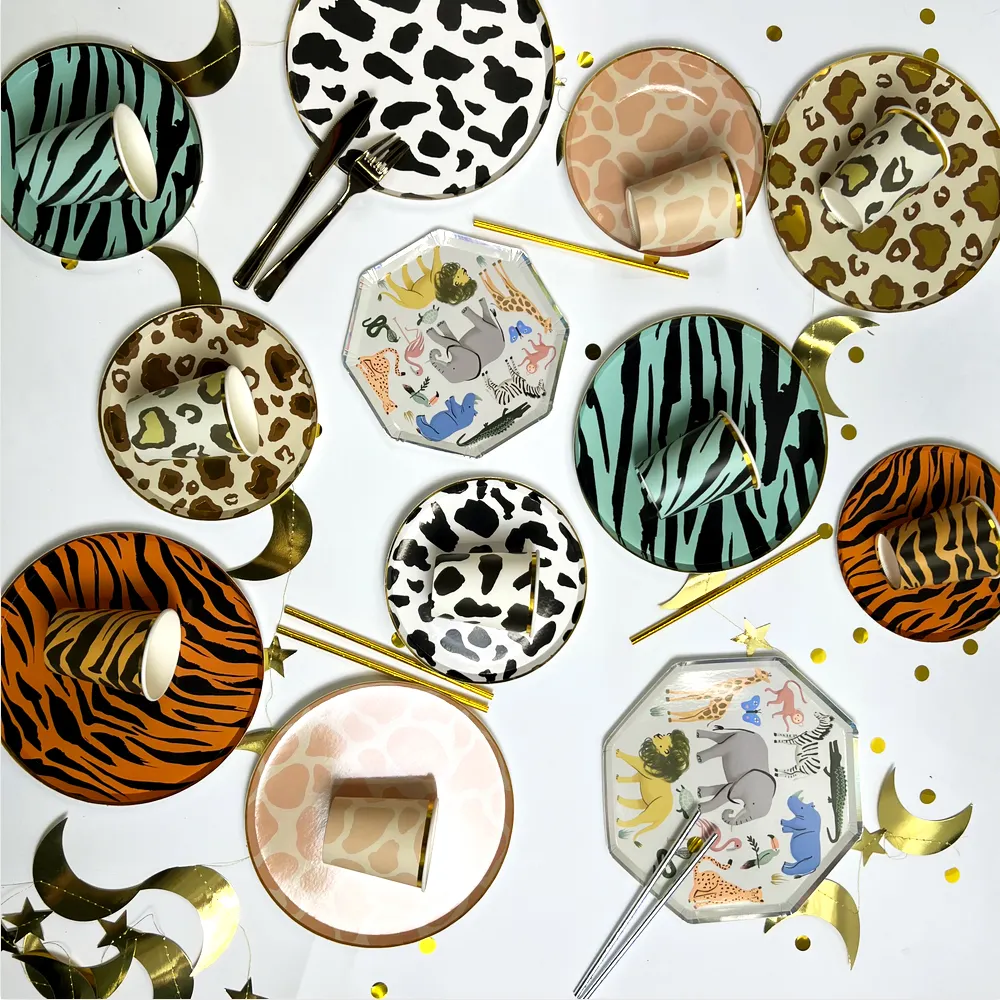 Jungle Animal theme set party tableware Disposable paper plates cups straws Birthday party Kids party Tableware
