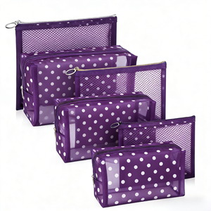 थोक पारदर्शी नायलॉन जलरोधक जाल कॉस्मेटिक बैग स्टेशनरी पाउच कस्टम जाल बैग लोगो यात्रा मेकअप भंडारण बैग के साथ - Product Image 5