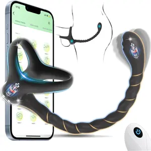 Mainan seks neonkepulauan 4 in 1 APP RC Triple Anal Plug cincin Penis pemijat prostat silikon tahan Stimulator cincin Penis bergetar