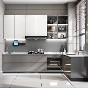 Whole House Customization Solution Glossy Luxury Modern Design <strong>Grey</strong> Stainless Steel Kitchen <strong>Cabinet</strong> for Villa - Product Image 1