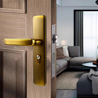 Ensemble de poignée de porte et serrure intérieure dorée brillante, style français, moderne et simple, pour chambre à coucher, serrure de porte en bois mécanique silencieuse