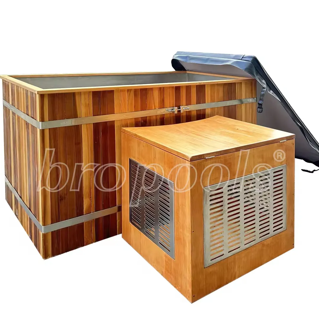Bropool Red Cedar Wood Tub for Athletic Recovery  Equipped with Cold Plunge and Ice Bath Chiller System