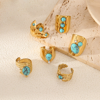 Anillo de Acero Inoxidable 316L con Turquesa Dorada, Piedra Natural y Circonita Cúbica, Ajustable, para Mujer, Venta al por Mayor, Personalizado, OEM