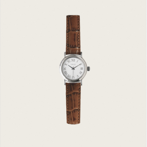 Montre-bracelet classique GBHW, argentée et marron, montre à quartz de luxe, élégante montre analogique pour femmes avec bracelet en cuir véritable - Product Image 1