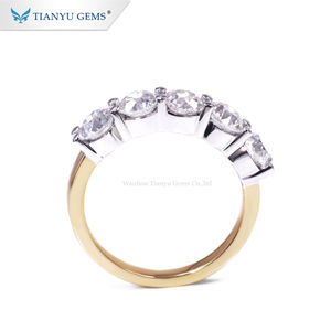 Tianyu драгоценные камни, модное кольцо с пятью бриллиантами, кольцо из белого и желтого золота с муассанитом - Product Image 2