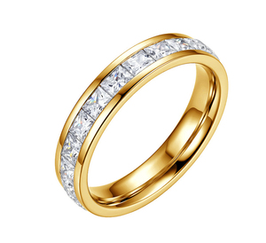 Anillo de Eternidad de Lujo para Mujer, Resistente al Agua, Certificado, Chapado en Oro de 18K, Acero Inoxidable, Estilo Bohemio, con Circonitas Creadas en Laboratorio - Product Image 1