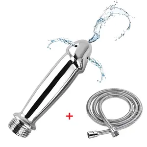 Caja personalizada gratis, jeringa de enema de <span class=keywords><strong>ducha</strong></span> de acero metálico, Anal Kit cabezal de <span class=keywords><strong>ducha</strong></span> de limpieza de cuentas para, accesorio de tapón Anal, punta de boquilla, juguete sexual - Product Image 1